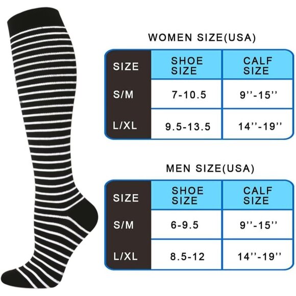 Women's Black & White 6 Pairs Compression Socks 15-20mmhg Compression Stockings - Picture 6 of 6